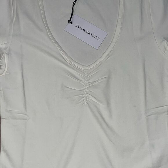 WeWoreWhat Womens White Cotton Jersey Ruched Tee - Picture 3 of 4